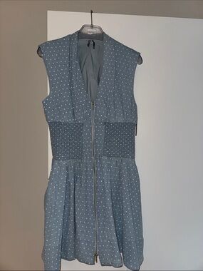 Anthropologie Slate Blue Polka Dot Zip-Front Mini Dress